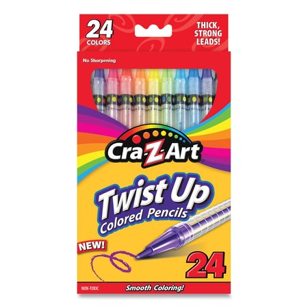 CRA-Z-ART Twist Up Colored Pencils, 24 Assorted Lead Colors, Clear Barrel 10462-24